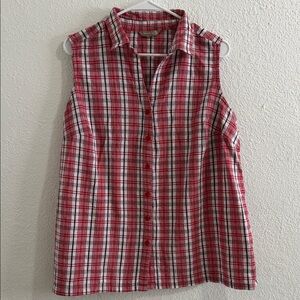 White Stag Red and White Plaid Sleeveless Blouse